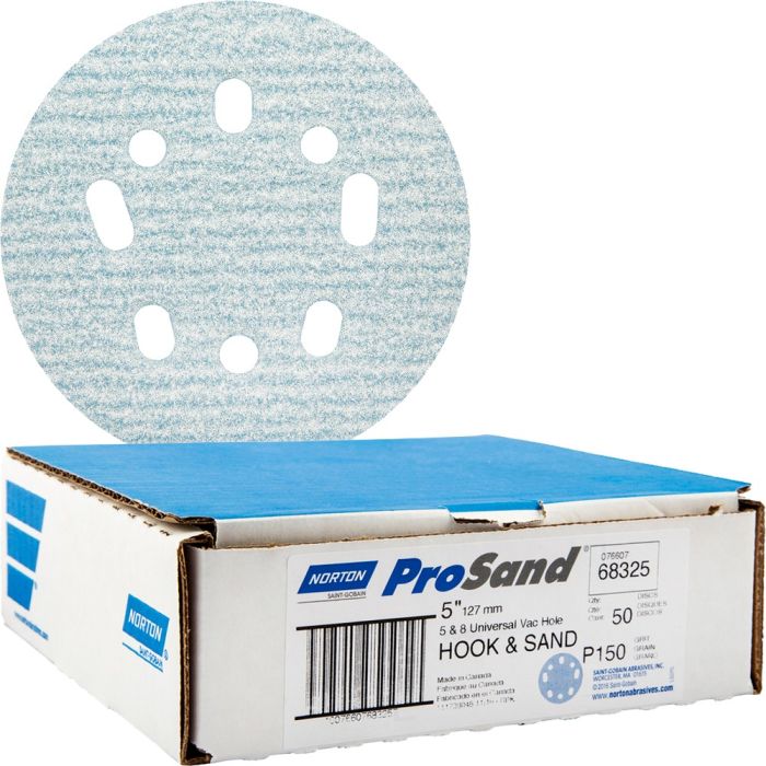 Norton 5" 5 & 8 Hole P150 ProSand Paper H&L UVH Disc 50pk