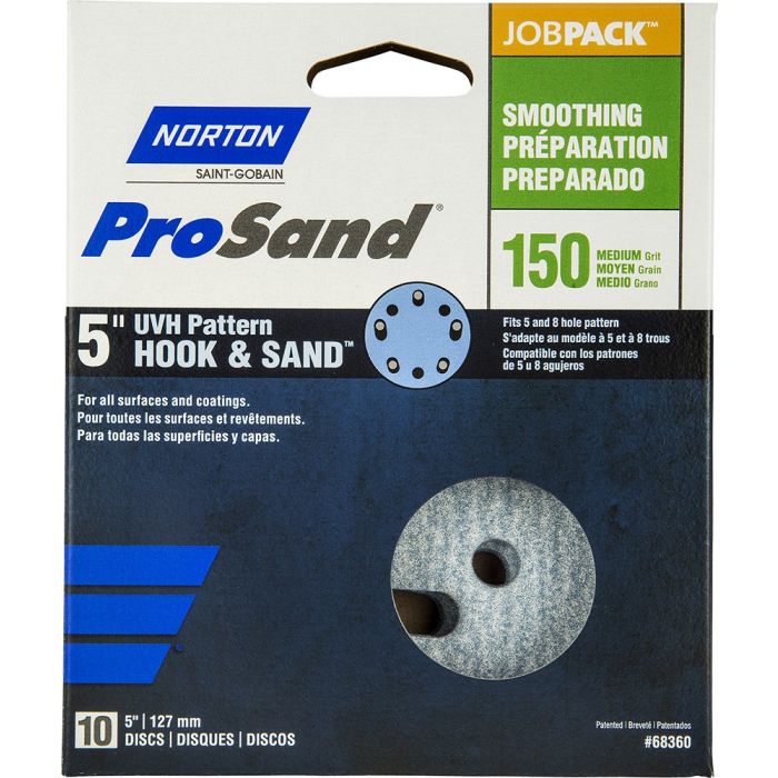 Norton 5" 5 & 8 Hole P150B ProSand Paper H&L UVH Disc 10Pk