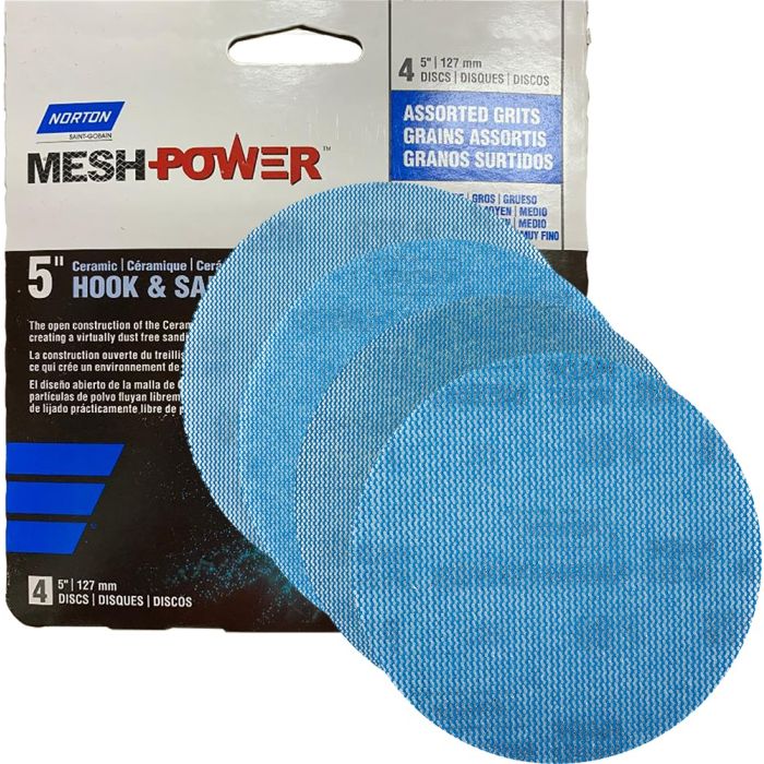 Norton 5" Mesh Power Hook & Sand Sanding Disc Assorted (80G, 120G, 150G, 220G) - 4pk