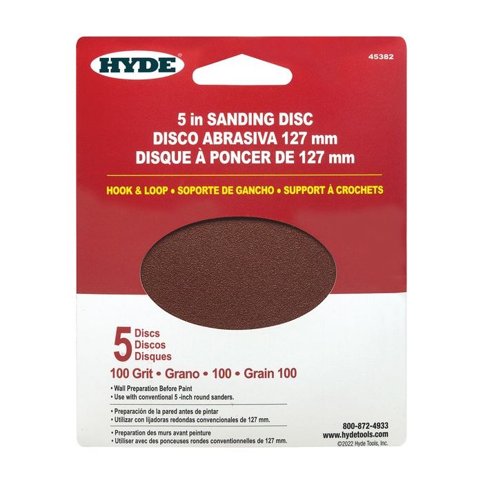 Hyde 5" 100 Grit Round Hook & Loop Sandpaper (5pk)
