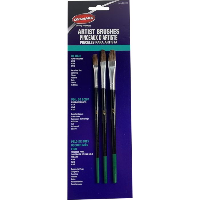 Dynamic 3pc Flat Ox Hair Artist Brush Set