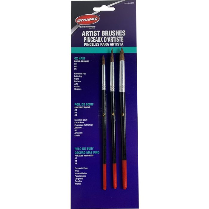 Dynamic 3pc Round Ox Hair Artist Brush Set