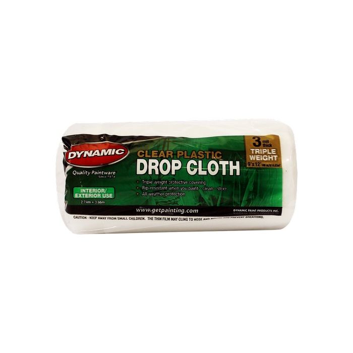 Dynamic 9' x 12' 3mil Rolled Clear Plastic Drop Cloth