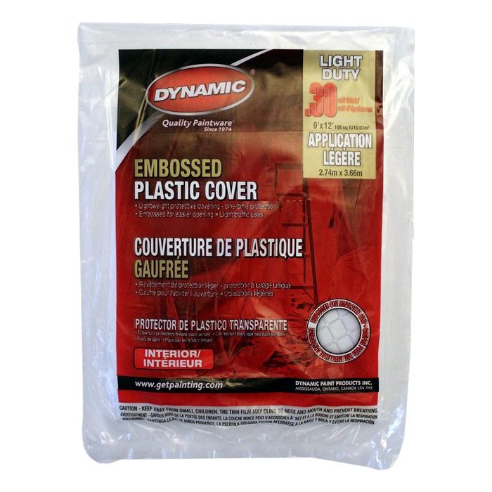 Dynamic 9' x 12' .3mil Flat Packed Embossed Clear Plastic Drop Cloth