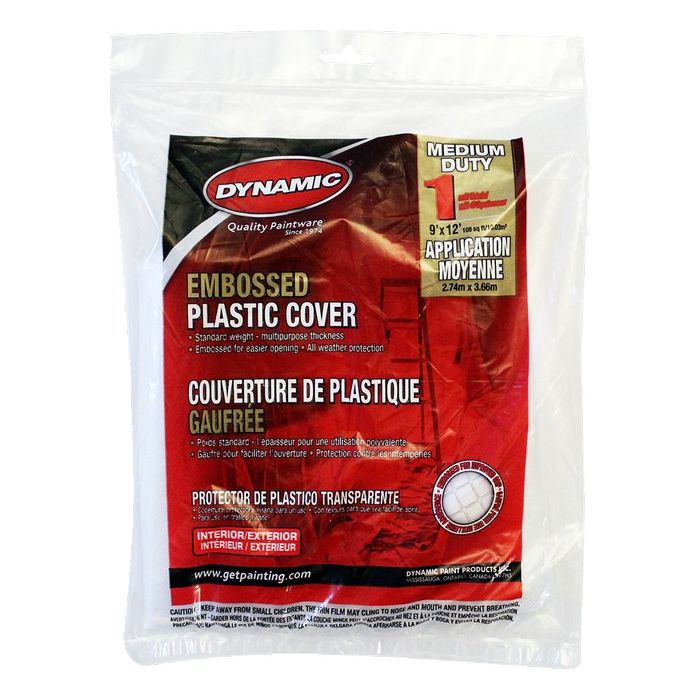 Dynamic 9' x 12' 1mil Flat Packed Embossed Clear Plastic Drop Cloth