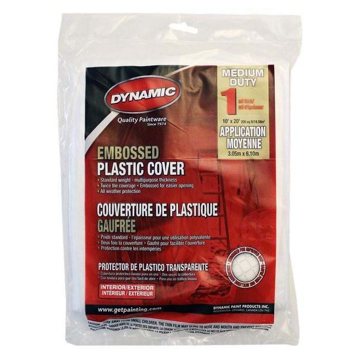 Dynamic 10' x 20' 1mil Flat Packed Embossed Clear Plastic Drop Cloth