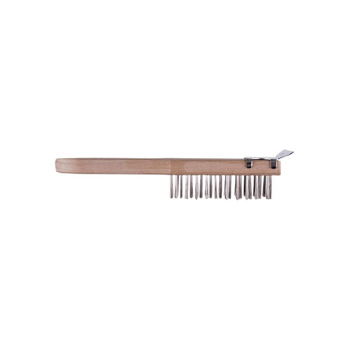 Dynamic 11" 4 x 11 Row Heavy Duty Wood Handle Tempered Steel Wire Brush w/Scraper