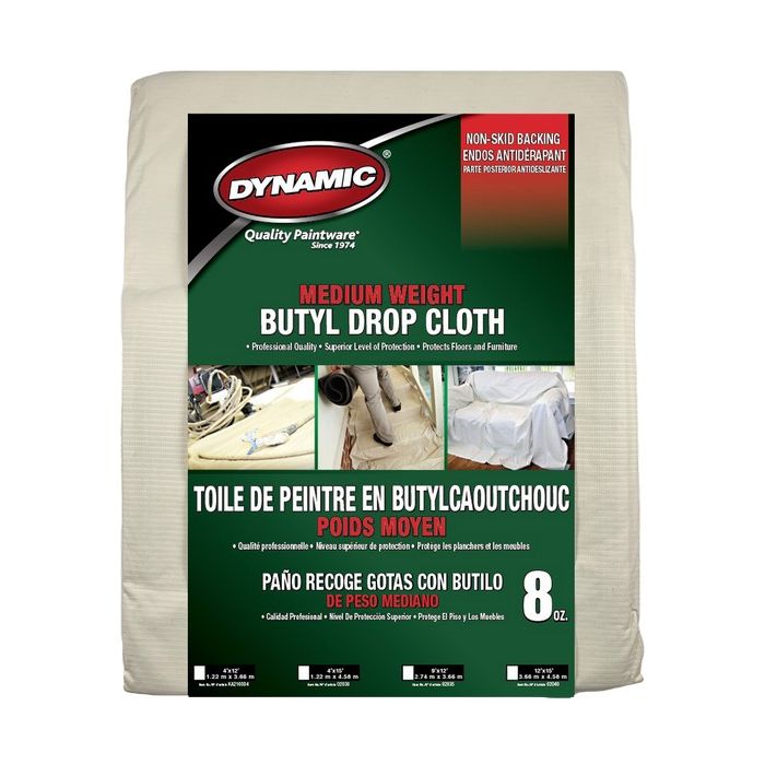 Dynamic 12' x 15' (3.66m x 4.58m) 8oz Medium Weight Butyl Drop Cloth