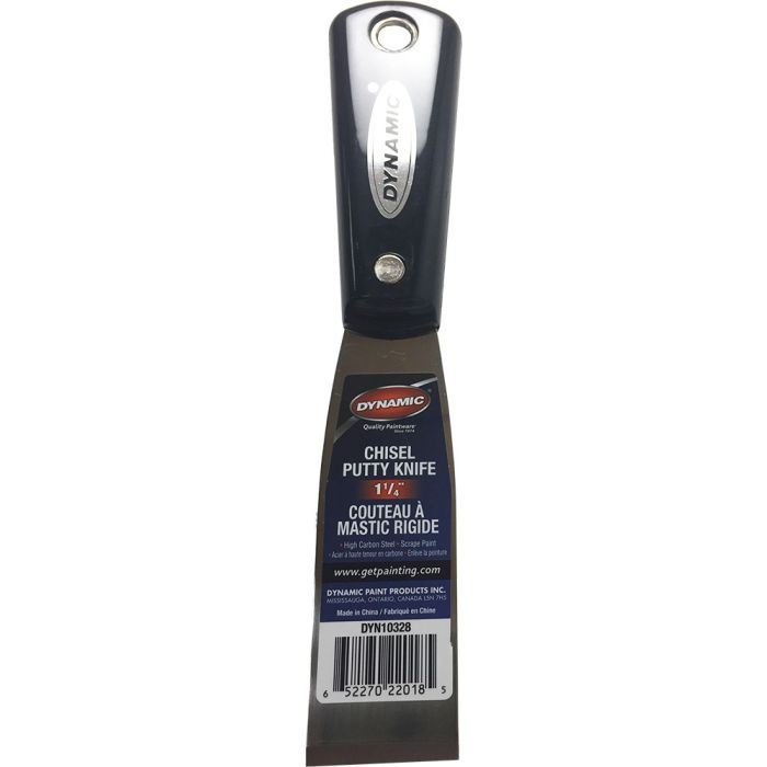 Dynamic 1-1/4" Nylon Handle Stiff Chisel Putty Knife with Carbon Steel Blade