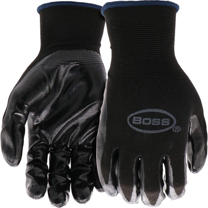 Boss Lrg Grip Black Nitrile Coated Work Glove Coated for Optimal Grip