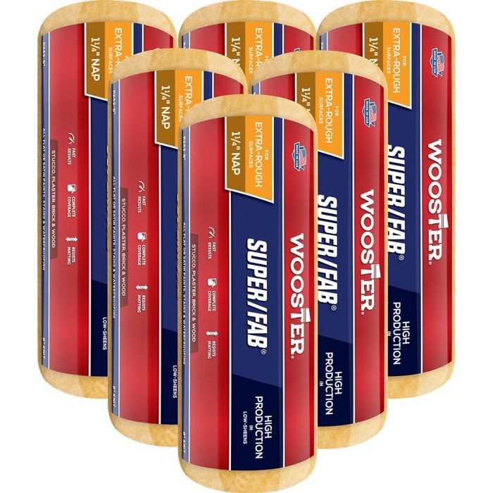 Wooster R243 9" x 1-1/4" Nap Super/Fab Roller Cover (50 per Pack)