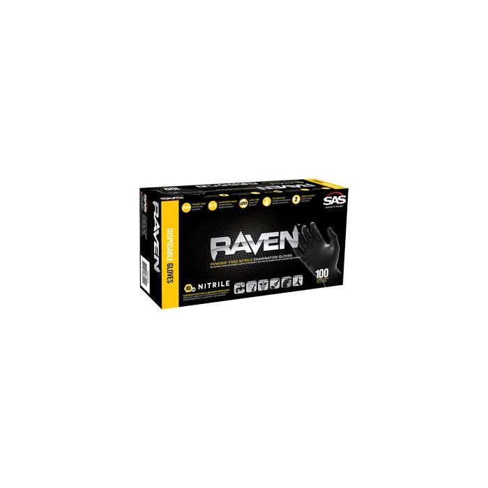 SAS 7mil Black Raven Nitrile Disposable Gloves Powder Free