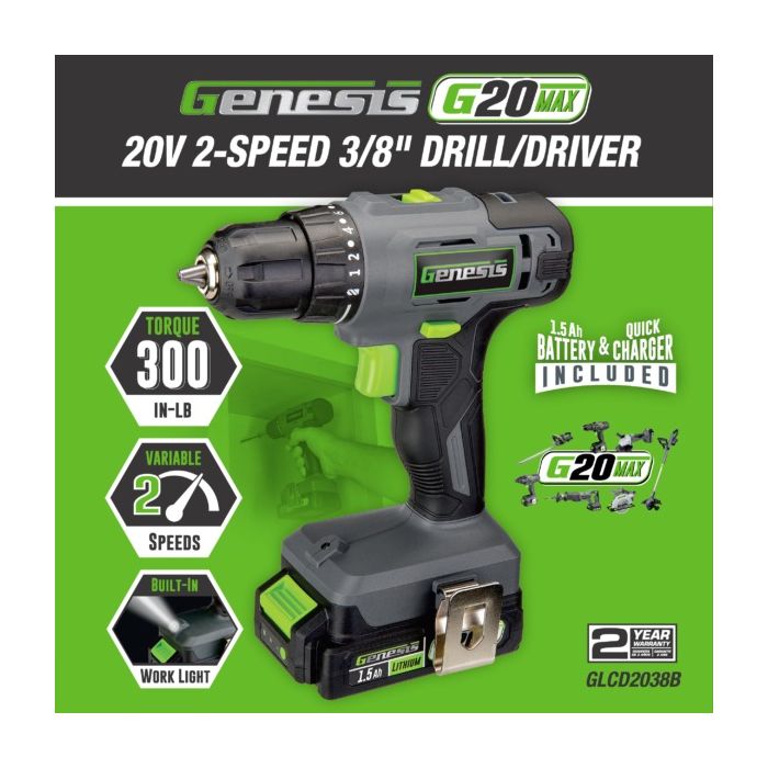 Genesis 20V 2-Speed 3/8" Drill / Driver