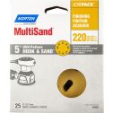 Norton 5" 5 & 8 Hole P220 Hook & Sand Paper H&L UVH Disc 25Pk