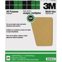 3M 9" x 11" 220A Pro-Pak Aluminum Oxide Sanding Sheets (25pk)