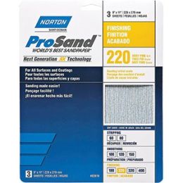 Norton 9" x 11" 220 ProSand Paper Sheets 3Pk