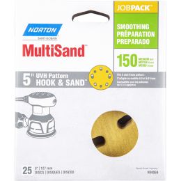Norton 5" 5 & 8 Hole P150 Hook & Sand Paper H&L UVH Disc 25Pk