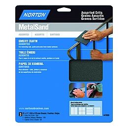 Norton 9" x 11" MetalSand Emery Cloth Sheet Assortment (1ea F, 1ea M, 1ea C) 3Pk