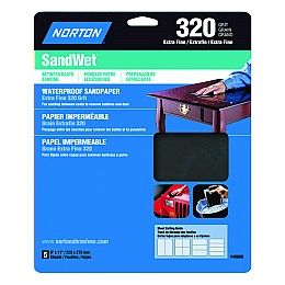 Norton 9" x 11" 320 SandWet Waterproof Paper Sheet 5Pk