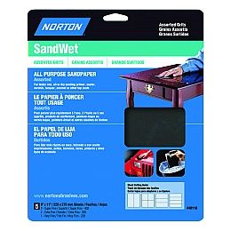 Norton 9" x 11" SandWet Waterproof Paper Sheet Assortment (2ea SF, 2ea EF, 1ea VF) 5Pk