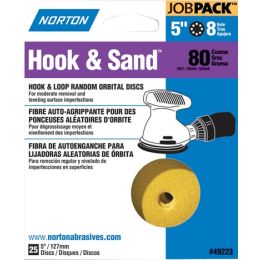 Norton 5" 8 Hole P80 Hook & Sand Paper H&L Vac Disc 25pk