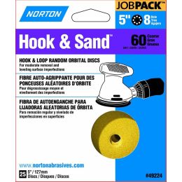 Norton 5" 8 Hole P60 Hook & Sand Paper H&L Vac Disc 25pk