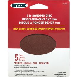 Hyde 5" 100 Grit Round Hook & Loop Sandpaper (5pk)