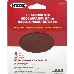 Hyde 5" 120 Grit Round Hook & Loop Sandpaper (5pk)