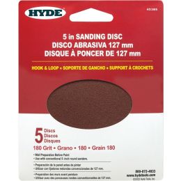 Hyde 5" 180 Grit Round Hook & Loop Sandpaper (5pk)