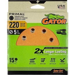 Gator 220 Grit 5" 8 Hole Hook & Loop Sanding Disc 15pk