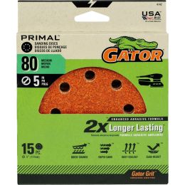 Gator 80 Grit 5" 8 Hole Hook & Loop Power Sanding Disc 15pk