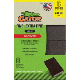 Gator Multi-Surface Sanding Sponge, 3" x 4" x 1", Extra Fine/Fine Grit, 6 Pack