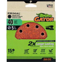Gator 40 Grit 5" 8 Hole Hook & Loop Power Sanding Disc 15pk