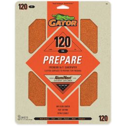 Gator 120 Grit 9" x 11" Premium Dry Sand Sheet-Prepare 3pk