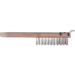 Dynamic 11" 4 x 11 Row Heavy Duty Wood Handle Tempered Steel Wire Brush w/Scraper