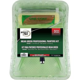 Merit Pro 3pc Mean Green Professional Painters Roller Kit w/Plastic Tray