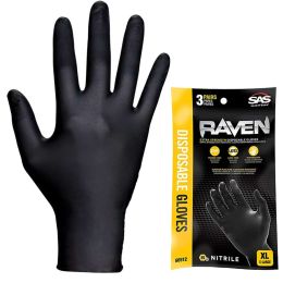 SAS XL 7mil Black Raven Nitrile Disposable Gloves Powder Free (3pk)