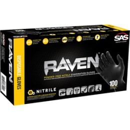 SAS XL 7mil Black Raven Nitrile Disposable Gloves Powder Free (100pk)