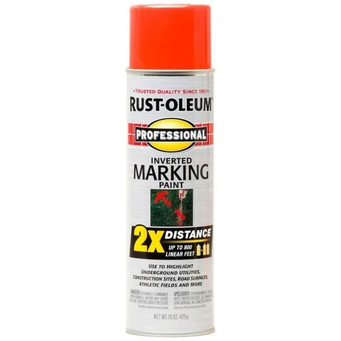 Rust-Oleum 15oz Fluorescent Orange Pro 2X Distance Inverted Marking Water-Based Spray Paint (Contractor Pack of 12)