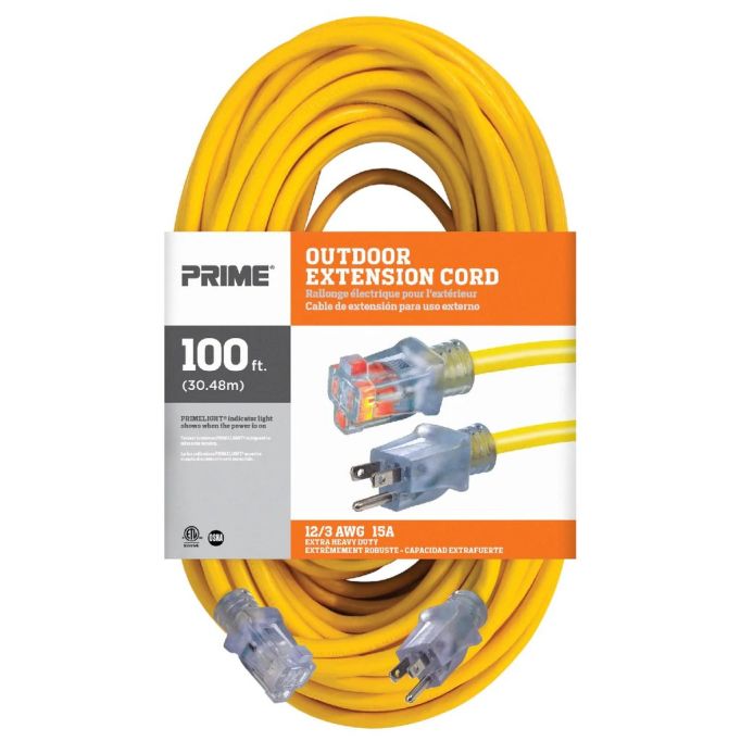 Prime Wire 12/3 SJTW Yellow Outdoor Extension Cords With Lighted Ends