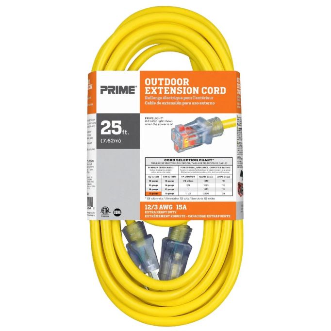 Prime Wire 12/3 SJTW Yellow Outdoor Extension Cords With Lighted Ends