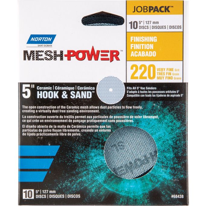 Norton 5" 220G Mesh Power Hook & Sand Sanding Disc - 10pk