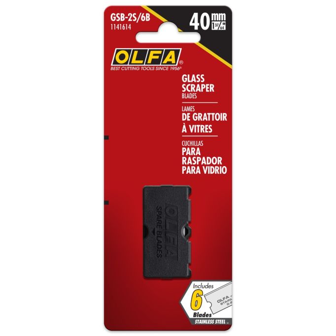 OLFA 40mm Stainless Steel Glass Scraper Blades 6pk