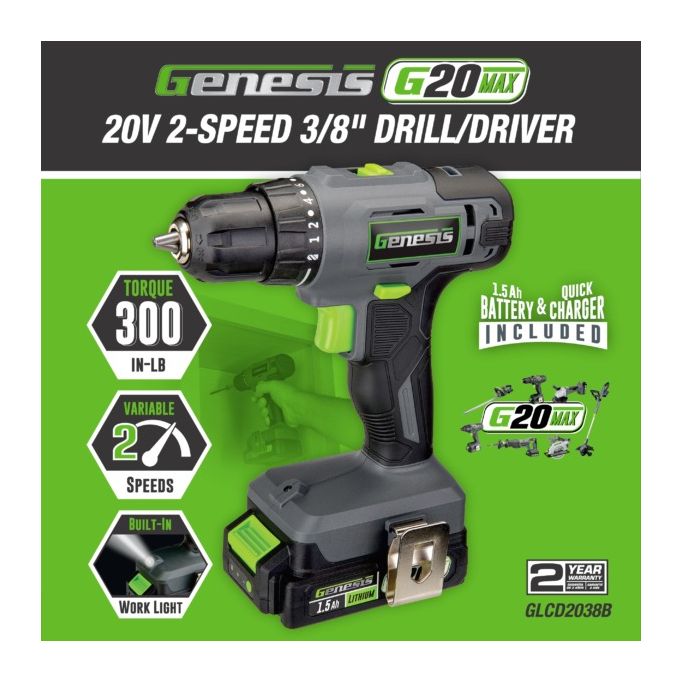Genesis 20V 2-Speed 3/8" Drill / Driver