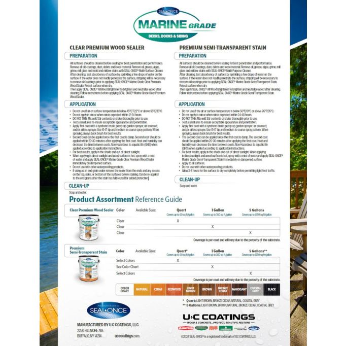 Seal-Once Marine Grade Pre-Mixed Semi-Transparent Premium Wood Stain & Sealer