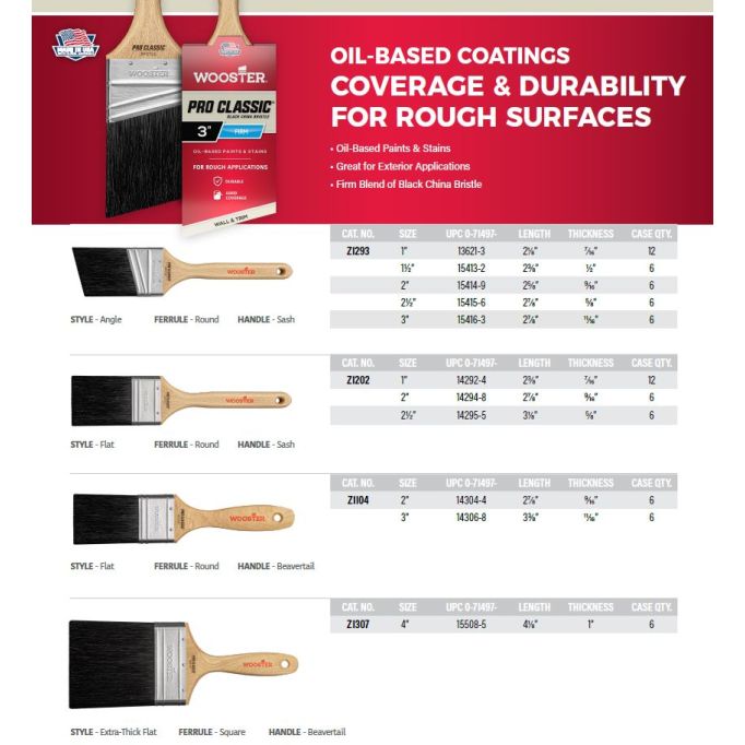 Wooster Pro Classic Black China Bristle Paint Brushes