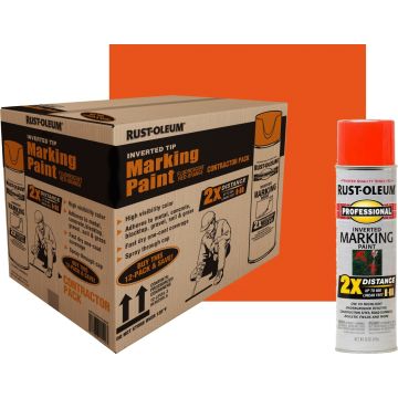 Rust-Oleum 15oz Fluorescent Orange Pro 2X Distance Inverted Marking Water-Based Spray Paint (Contractor Pack of 12)