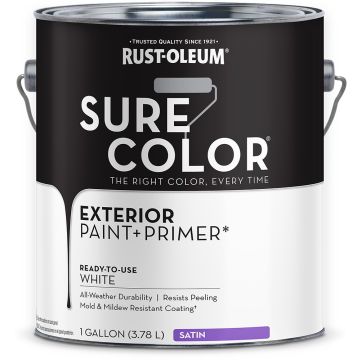 Rust-Oleum 1gal Satin White SURE COLOR Exterior Paint + Primer