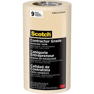 3M .94" x 60.1yd (24mm) Scotch Contractor Grade Masking Tape 9pk