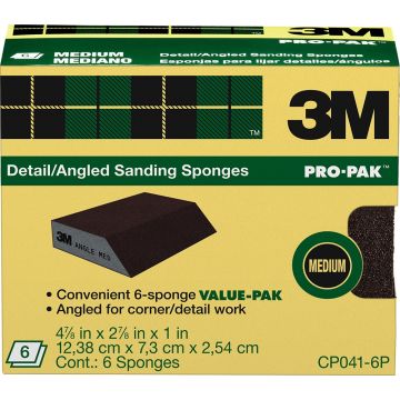 3M 2-7/8" x 4-7/8" x 1" Med Single Angle Sanding Sponge 6pk